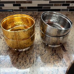 4 Gold and Silver Hammered container holders